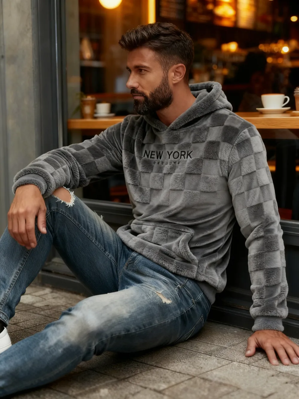 Letter Embroidery Flannel Hoodie