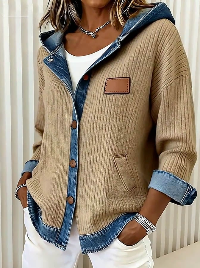 Women'S Casual Loose Patchwork Contrast Color Jacket