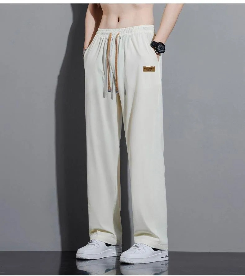 Men’s Casual Lightweight Ice Silk Jogger Pants with Drawstring Waist — Machine washable