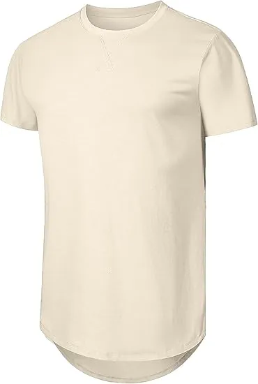 Cotton Hipster Hip Hop Longline Crewneck T-Shirt,Menswear Casual Tshirt Tops