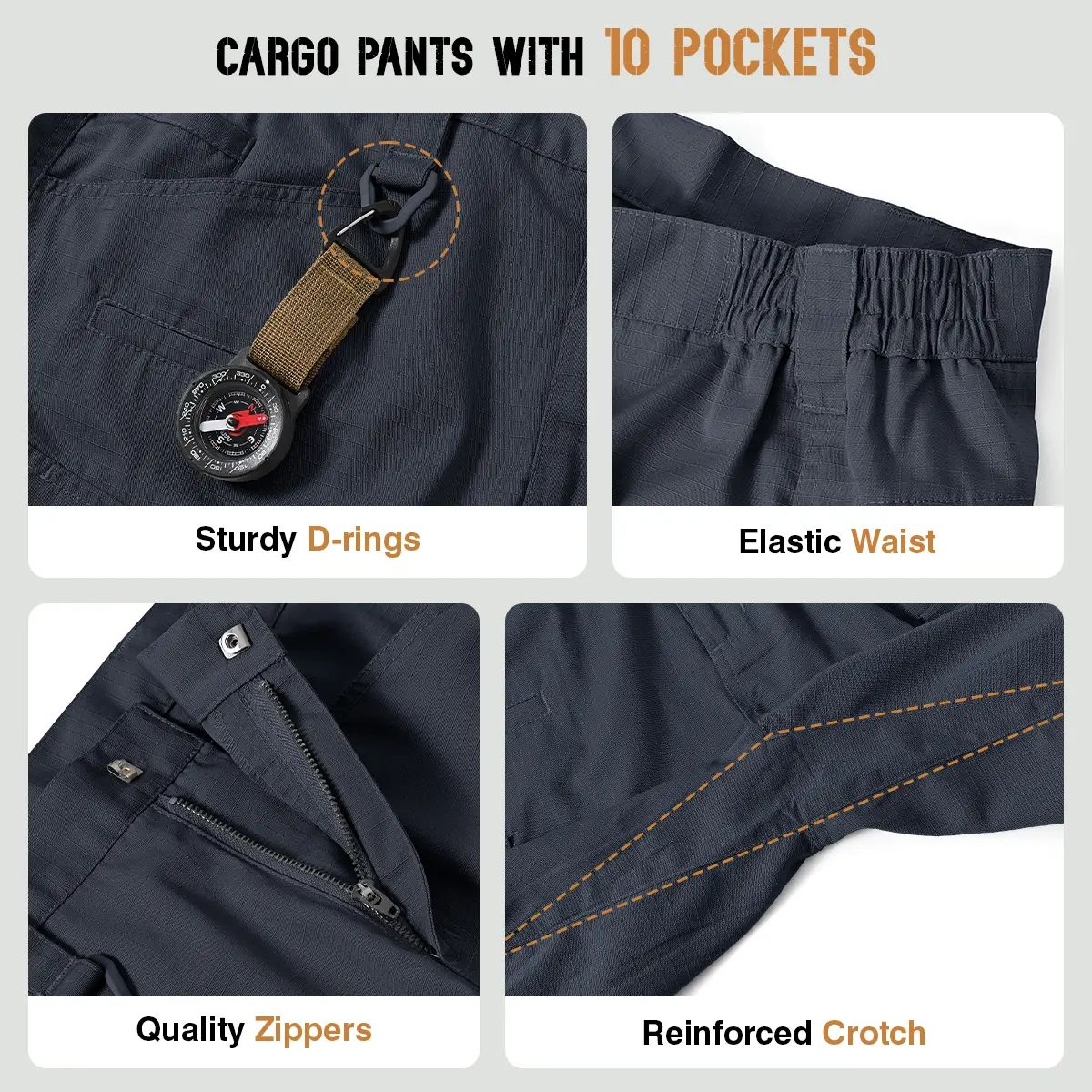 Men's Tactical Work Pants Multi-Pocket Water Resistant Cargo Pants Ripstop Hiking Military Construction Outdoor Pants 10 Pockets