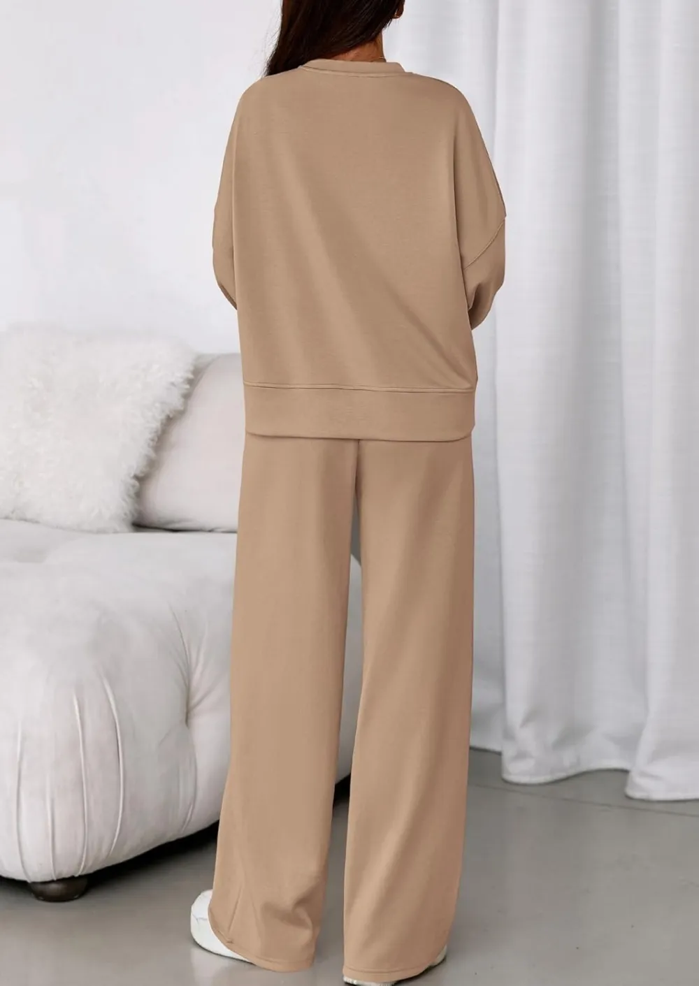 2 Piece Sets For Women Fall Trendy Long Sleeve Sweatshirt Wide Leg Pants Loungewear Set