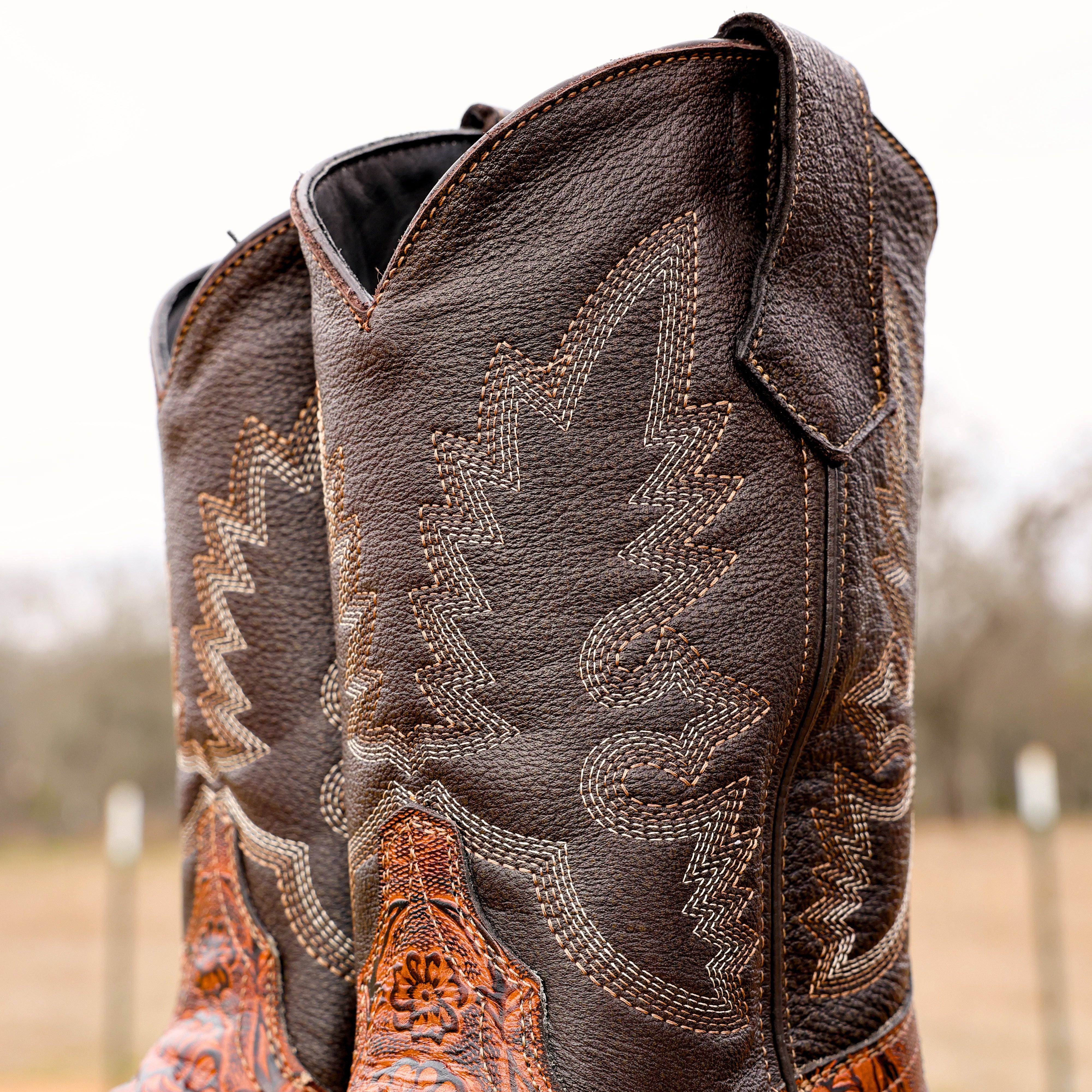 Cognac Hand-Tooled Leather Boots - Composite Toe