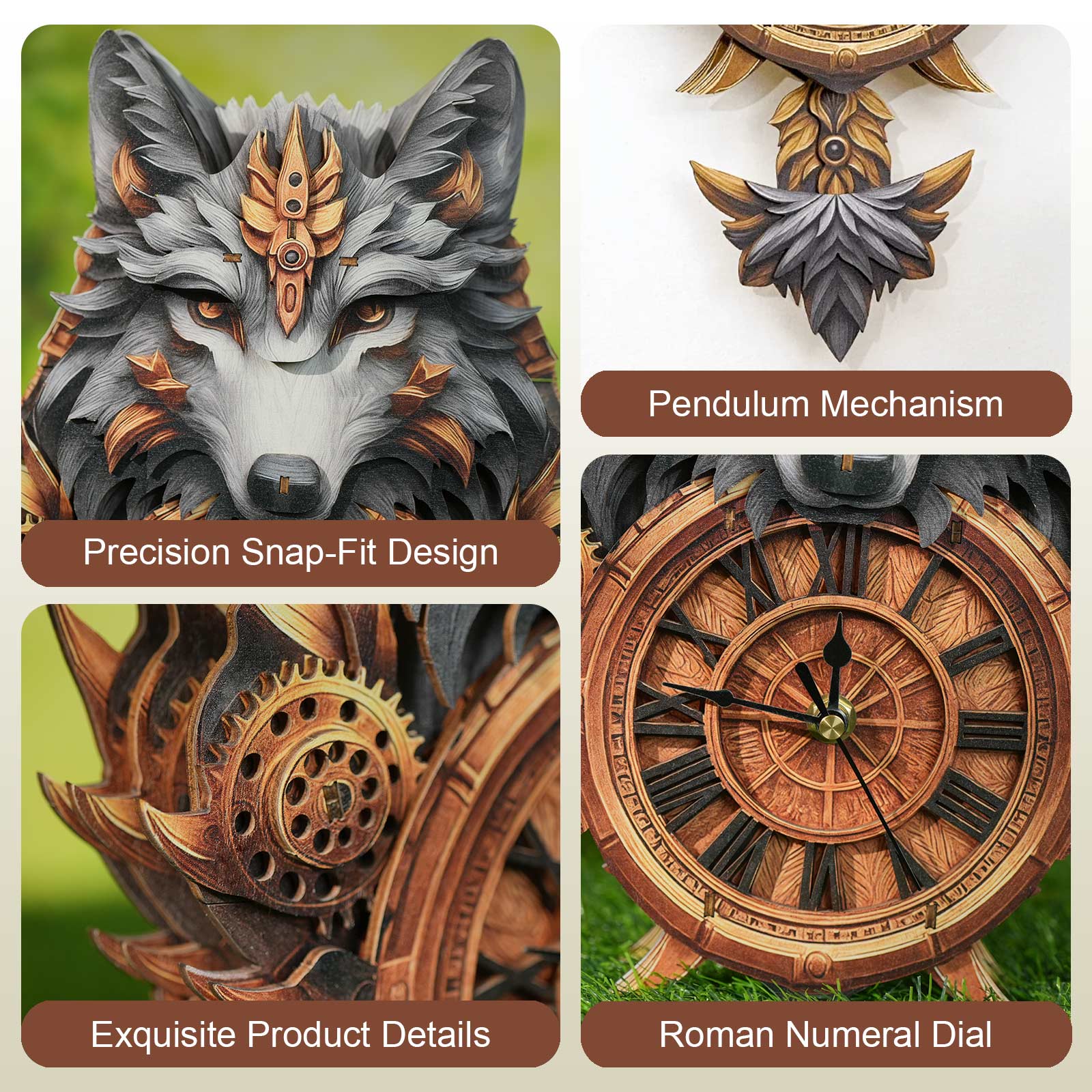 Gray Wolf– DIY Wooden Clock, 3D Puzzle Craft Kit