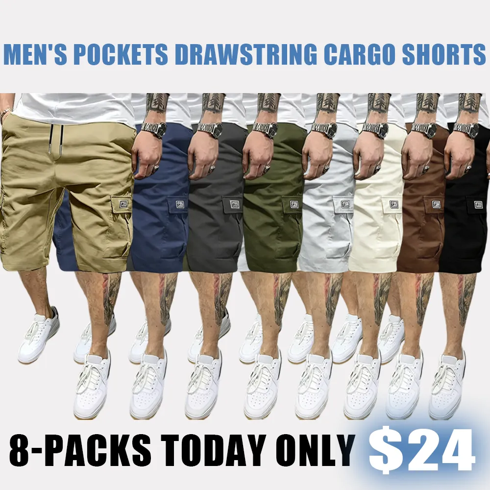 🔥8-PACK $24-Men's Pockets Drawstring Cargo Shorts