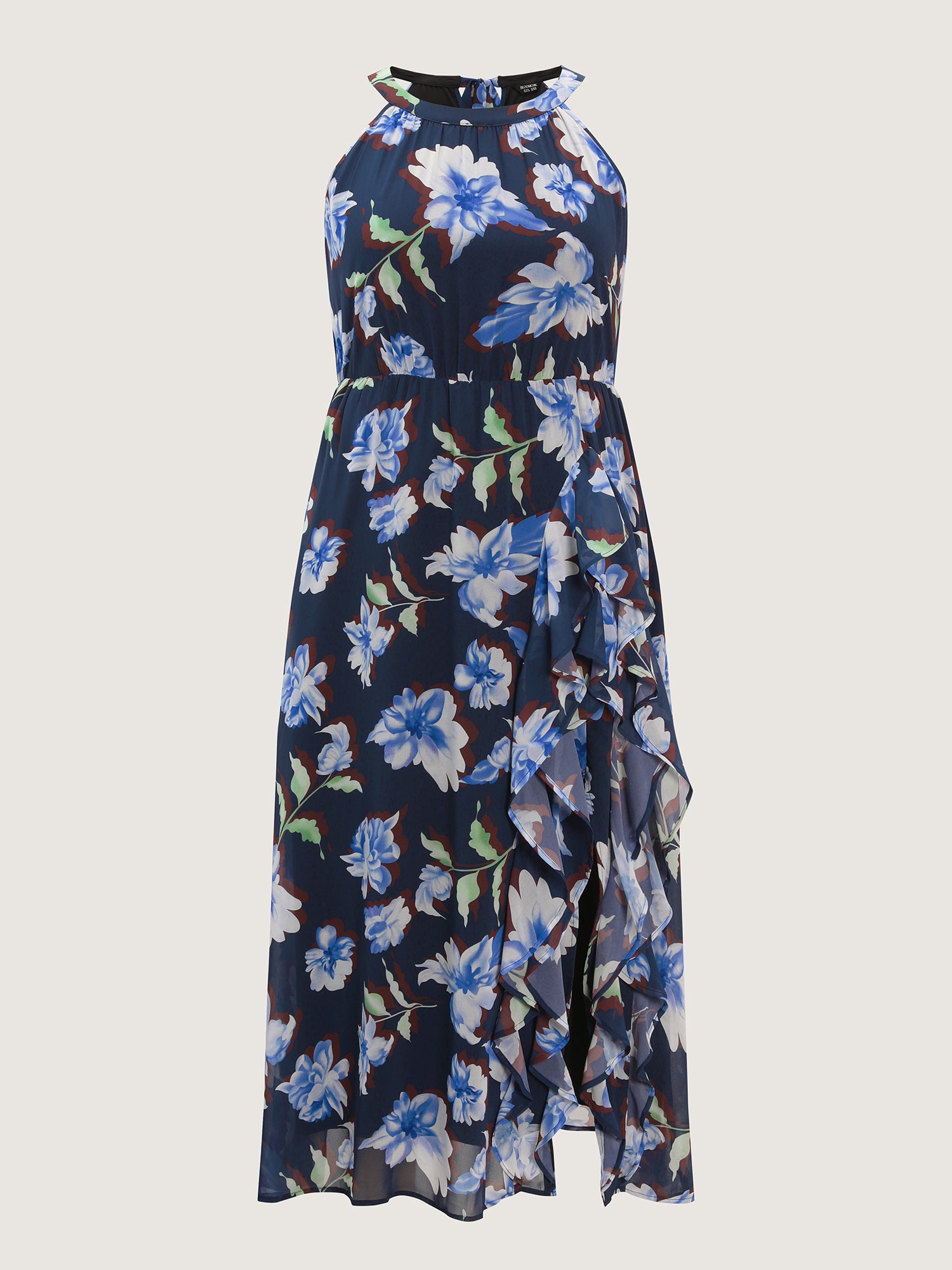 Floral Print Halter Neck Slit Maxi Dress