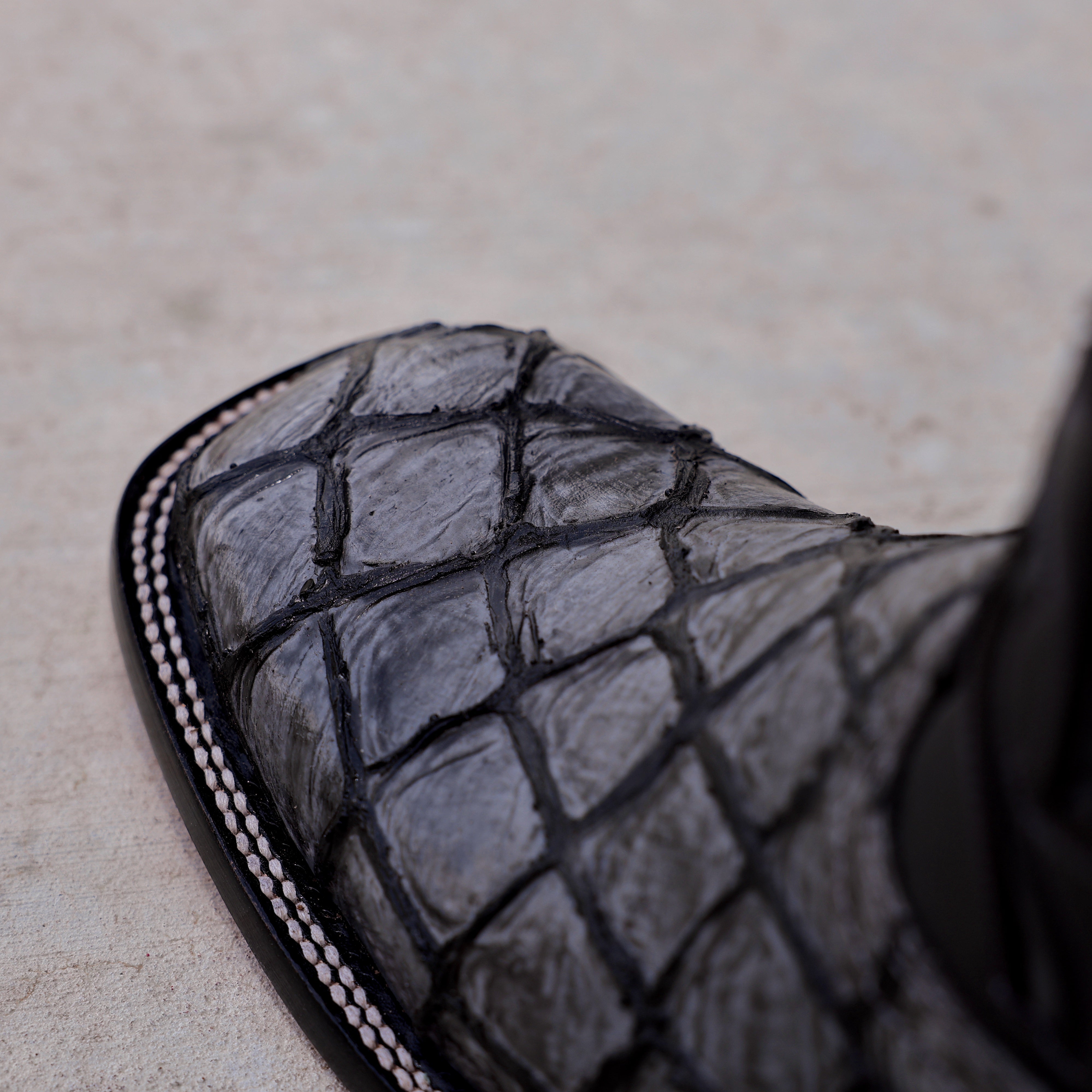 Midnight Grey Pirarucu Leather Boots - Square Toe