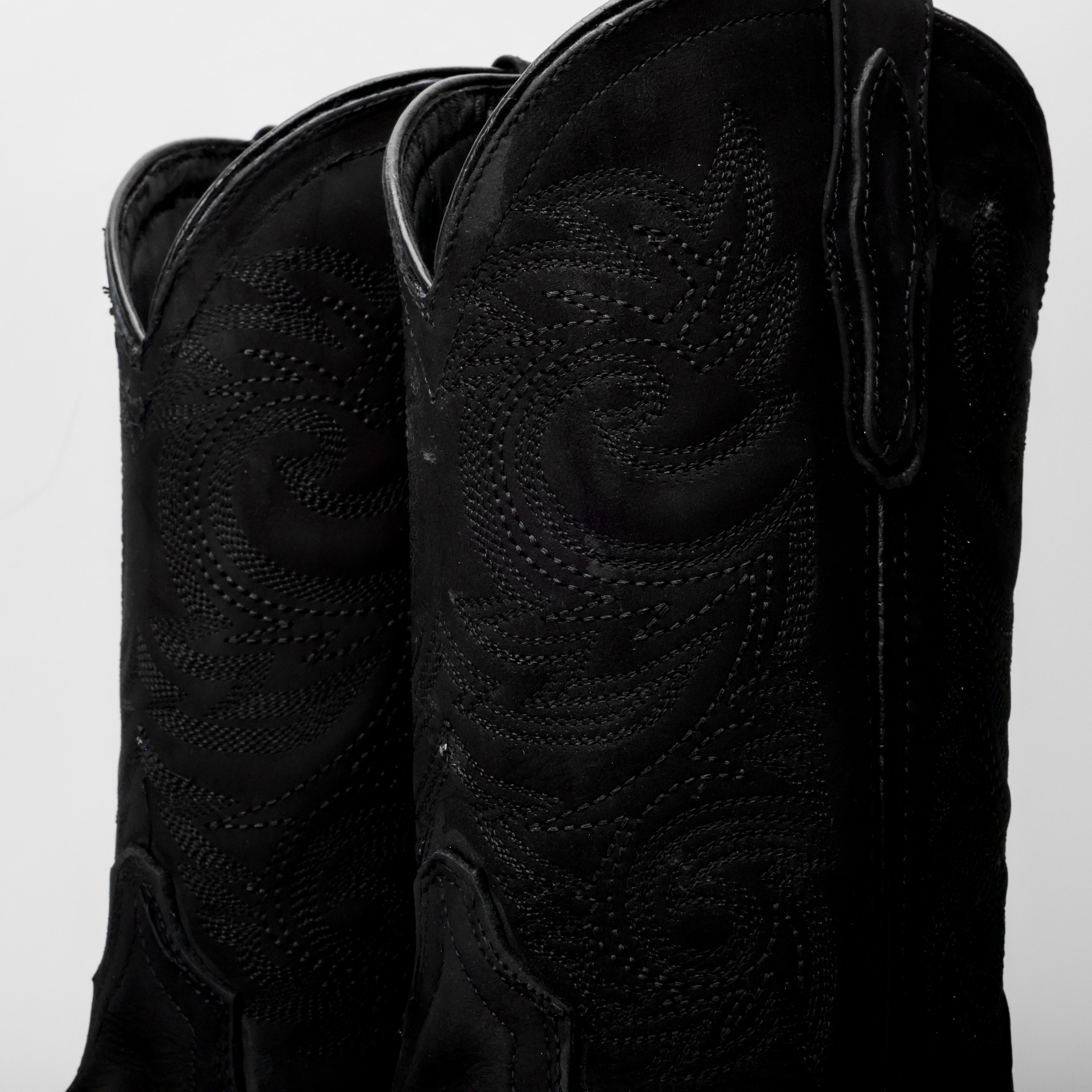 Matte Black Nobuck Leather Boots - Square Toe