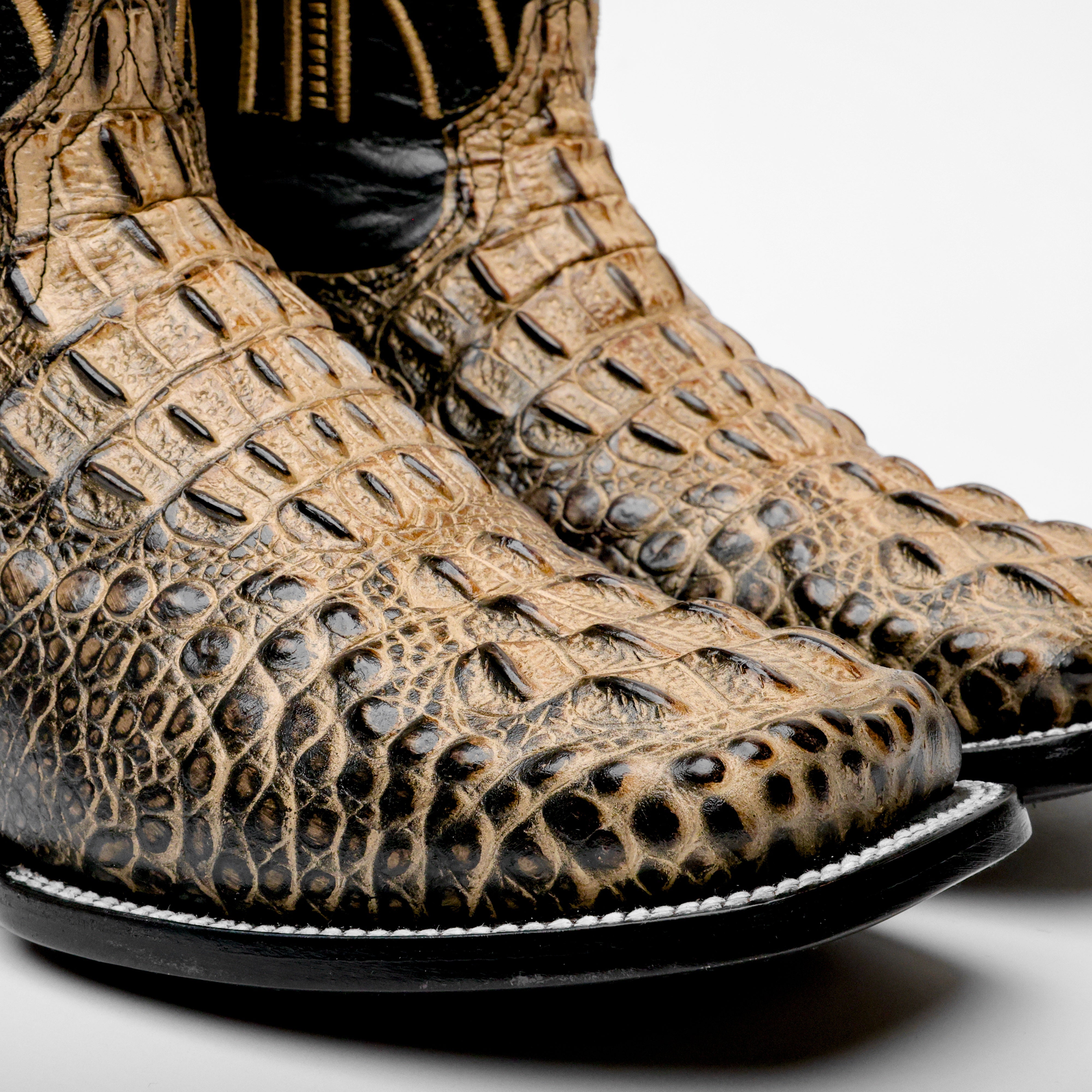 Orix Two-Tone Caiman Neck Leather Boots - Square Toe