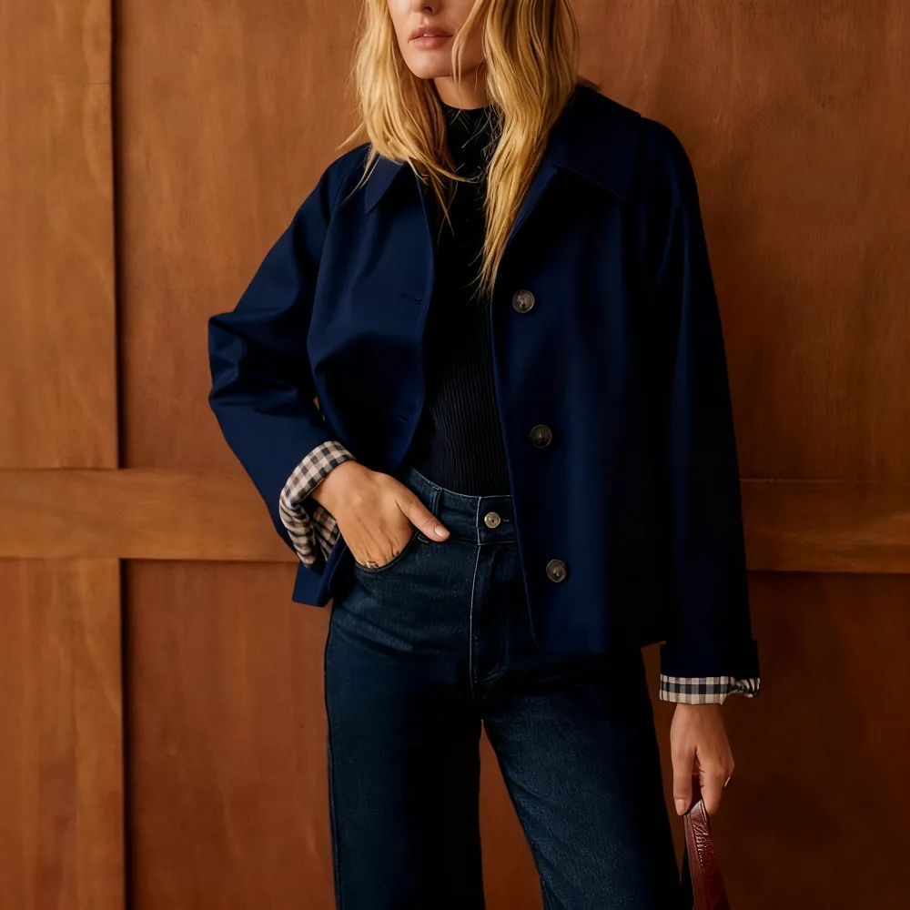 Women Casual Fall Jacket Lapel Neck Button-Down Long Sleeve Coat