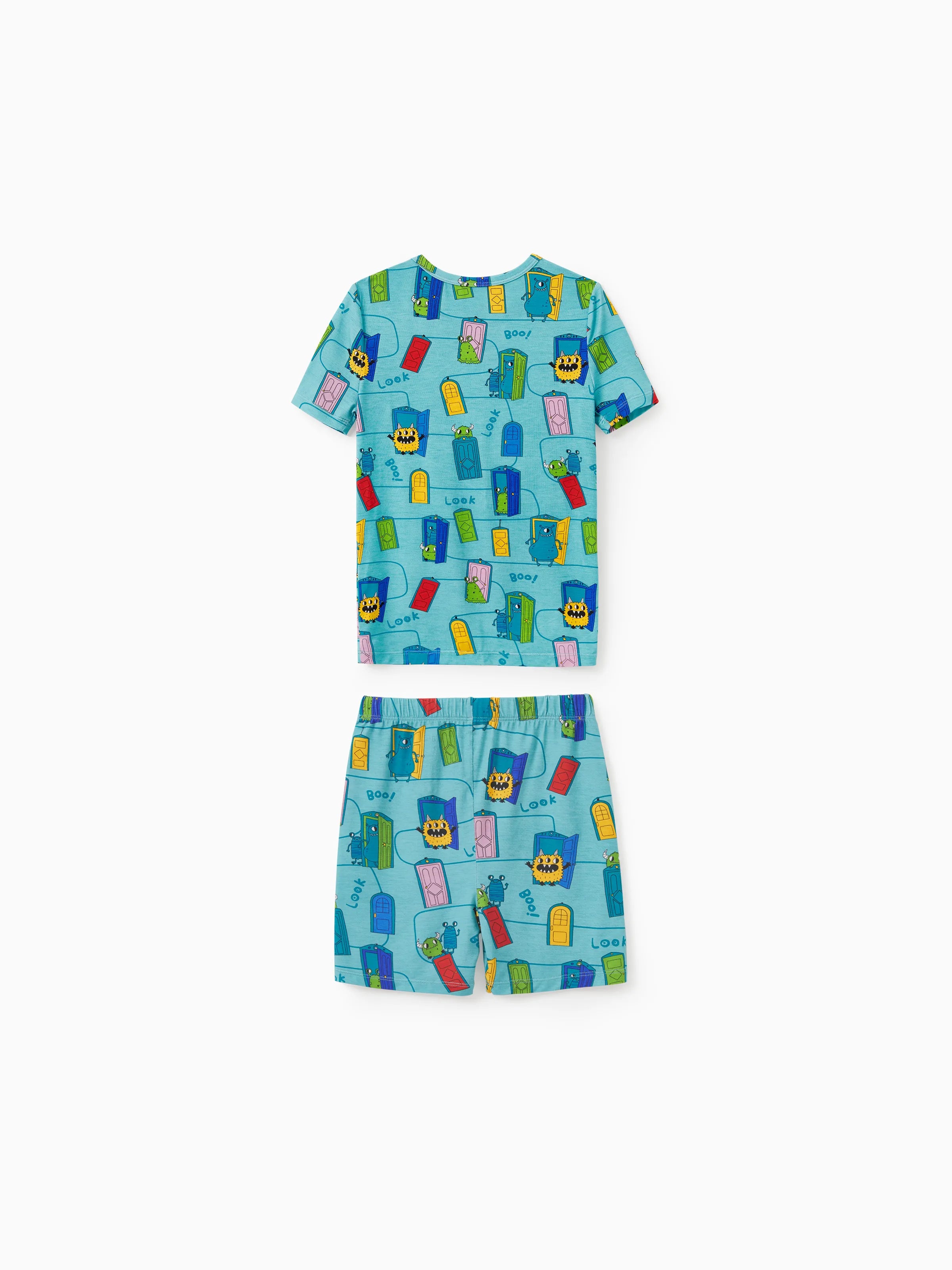 Bamboo Family Pajamas Cartoon Print Short-sleeve Matching Pajama set ( Snug-Fitting for Children ) Green