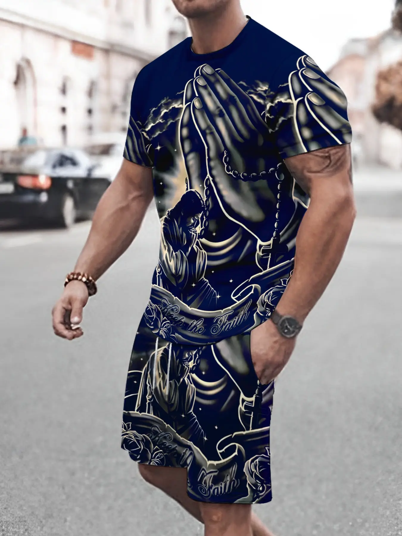 Men's 2-Piece Street Style 3D Print Short Sleeve T-Shirt and Shorts Set