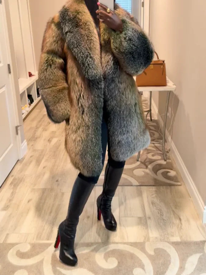 Eco-friendly Fox Fur Mid-length Coat