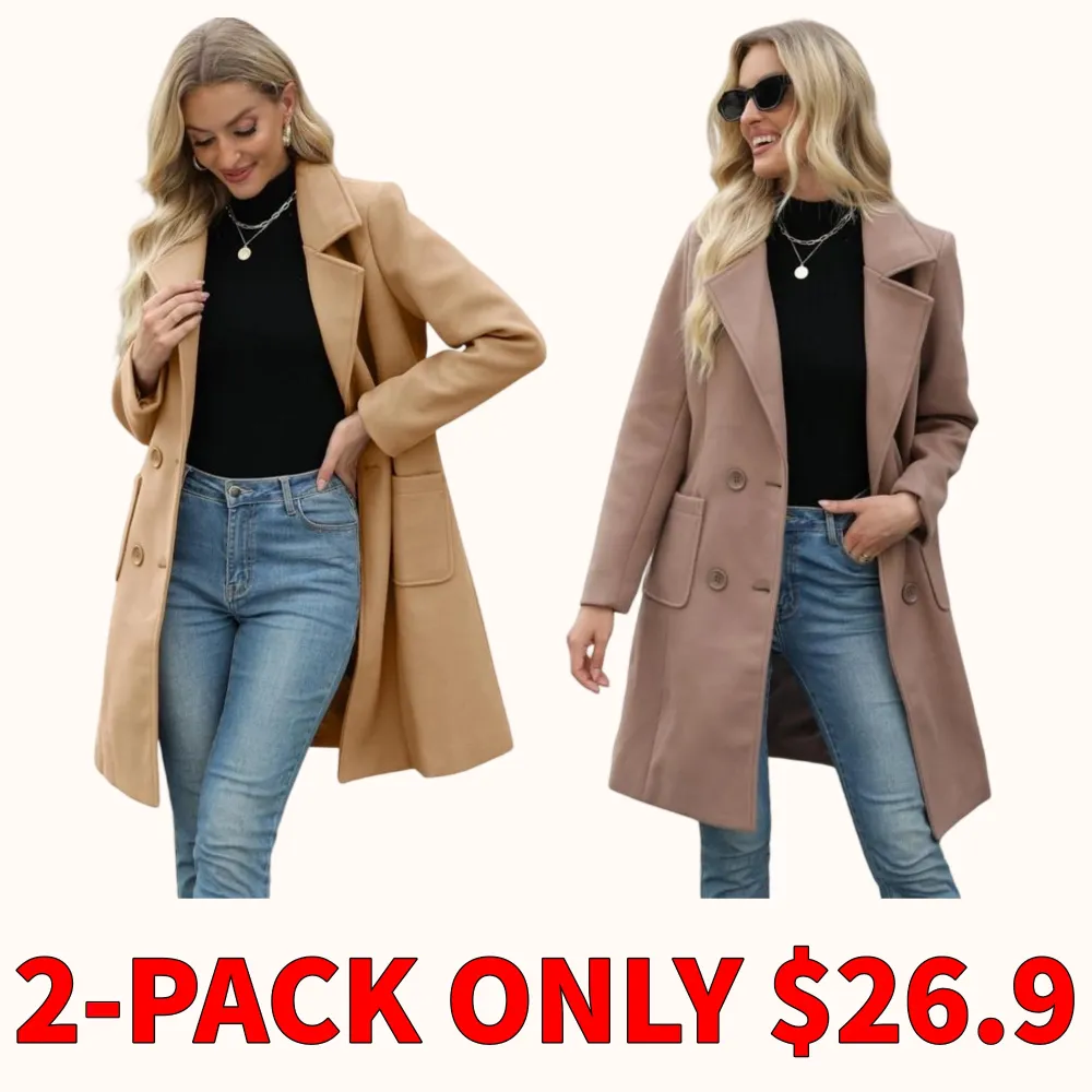 Women's winter wool blend camel mid-length coat