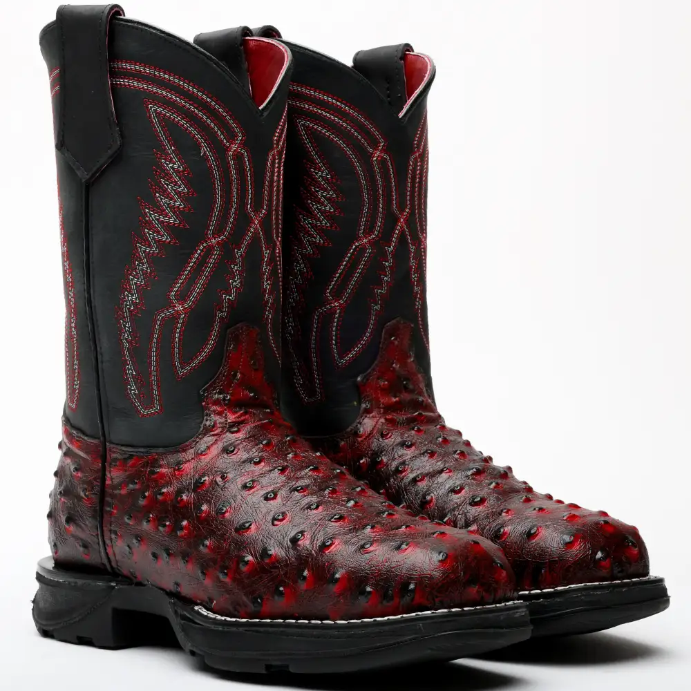 Black Cherry Ostrich Leather Boots With 3D Lightweight Sole - Composite Toe
