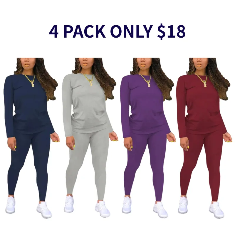 Women's Minimalist Chic Solid Long Sleeve Tee & Elastic Waist Pants Set