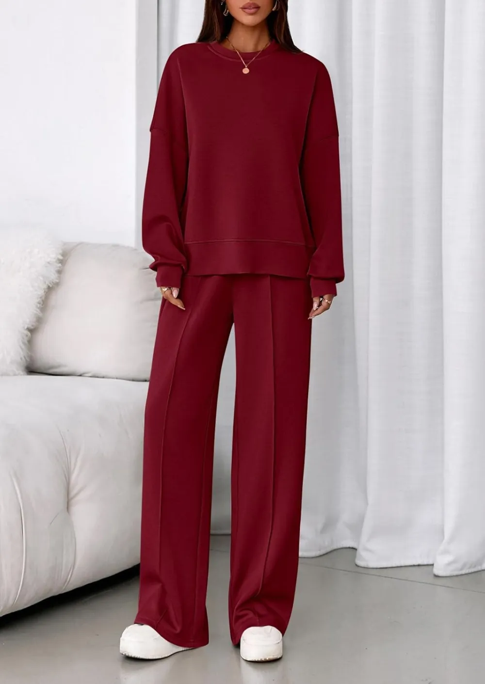 2 Piece Sets For Women Fall Trendy Long Sleeve Sweatshirt Wide Leg Pants Loungewear Set