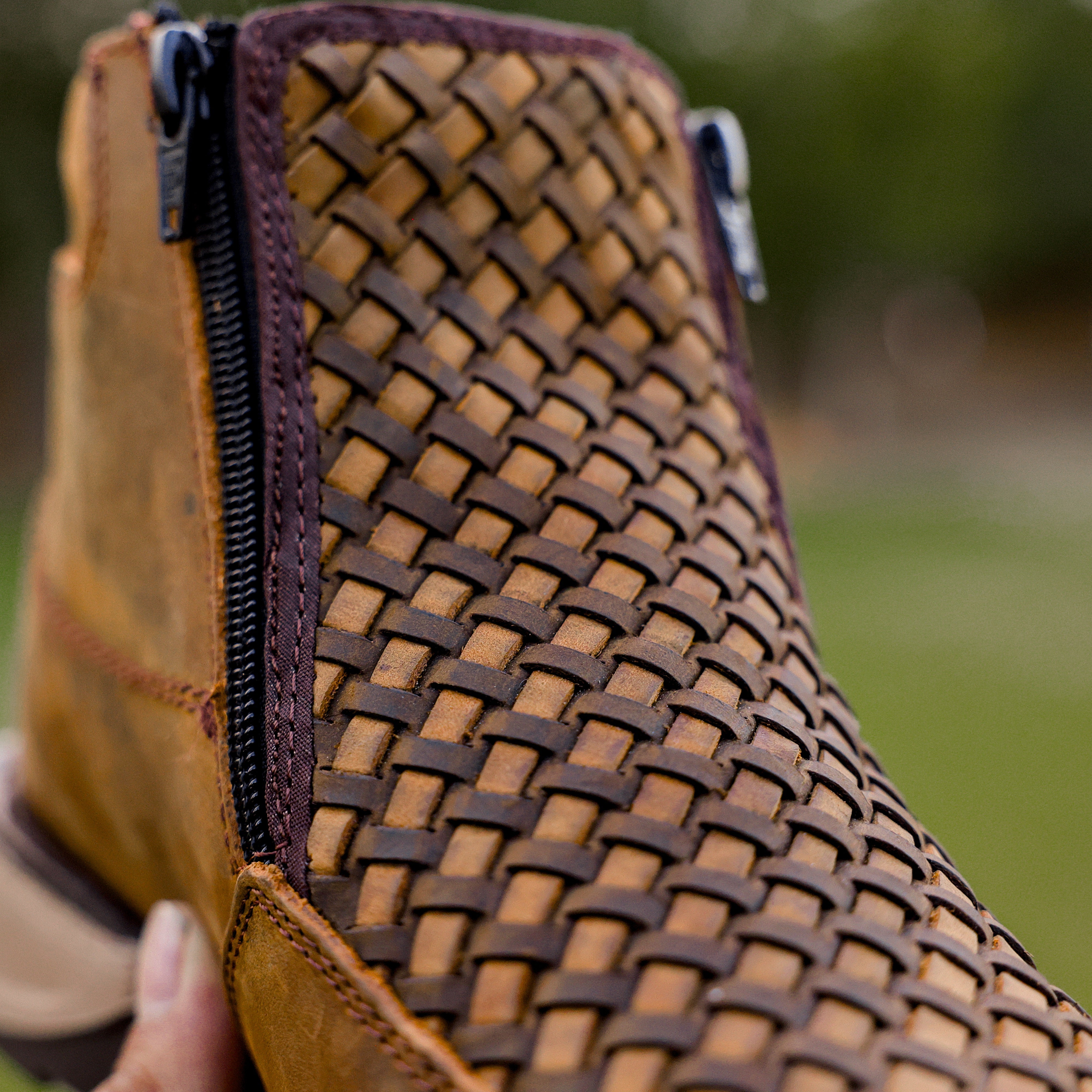 Dusty Honey Basketweave Leather Botin With 3D Lightweight Soles - Square Toe