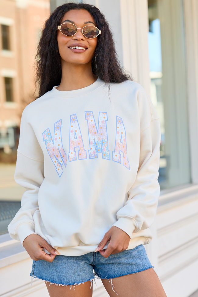Mama Multi Daisy Print Cream Graphic Sweatshirt