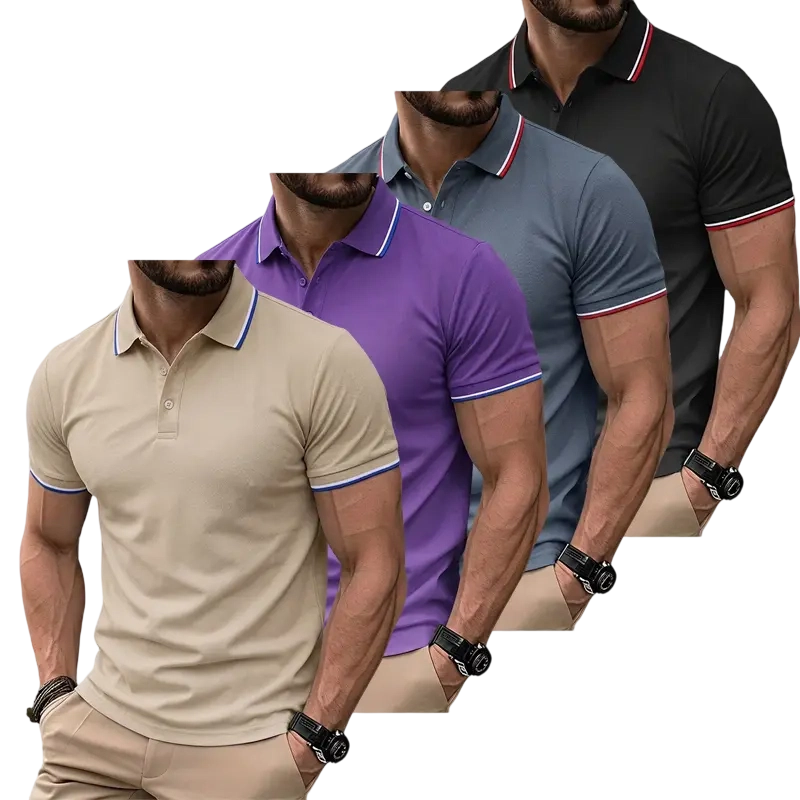 Men’s Short-Sleeve T-Shirt Pack of 12 – Solid Color, Turn-Down Collar Design, Slim Fit, Business Casual, Comfortable Undershirt