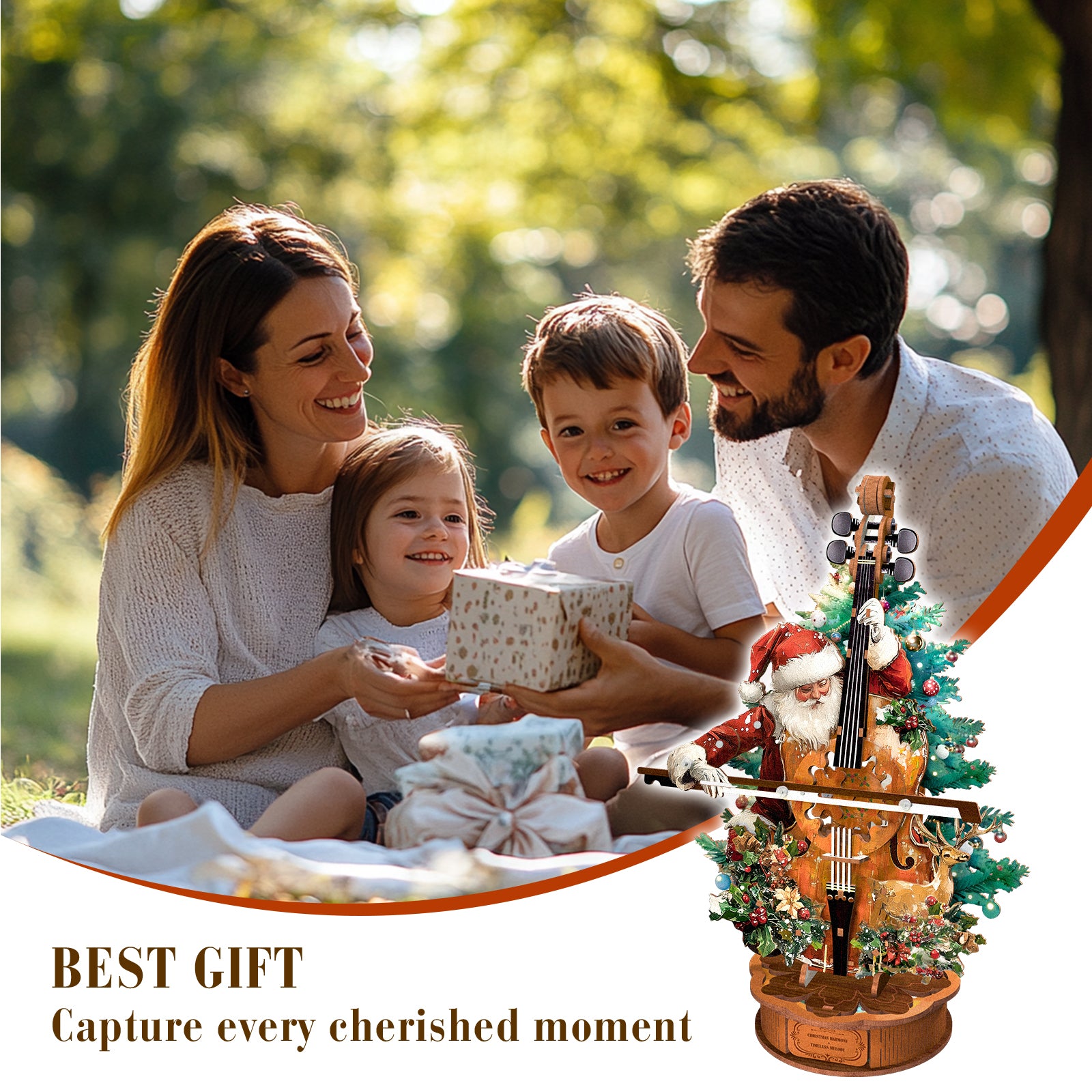 Christmas Concerto Cello – DIY Wooden Music Box, 3D Puzzle Craft Kit