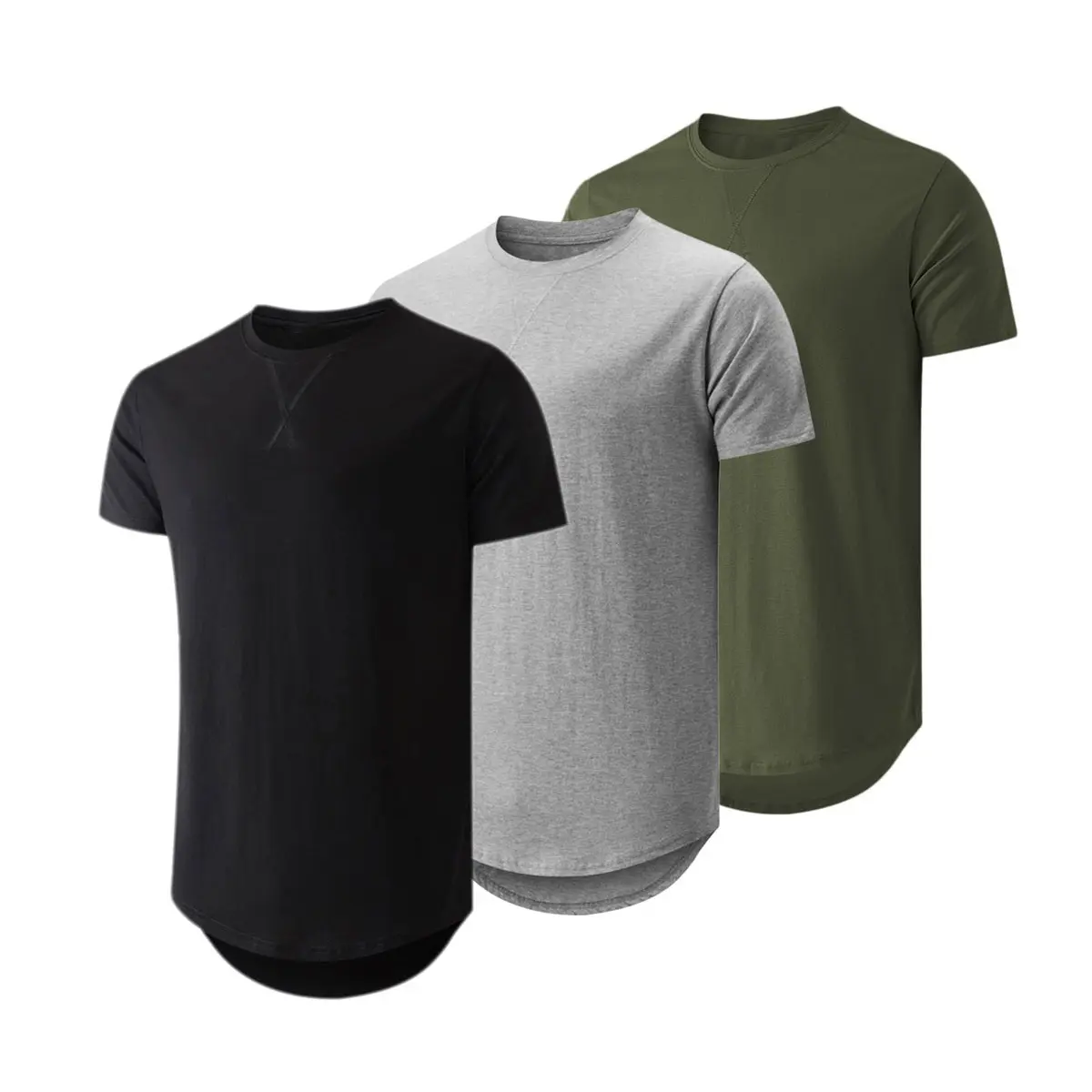 Mens 3 Pack Cotton Hipster Hip Hop Longline Crewneck T-Shirt,Menswear Casual Tshirt Tops