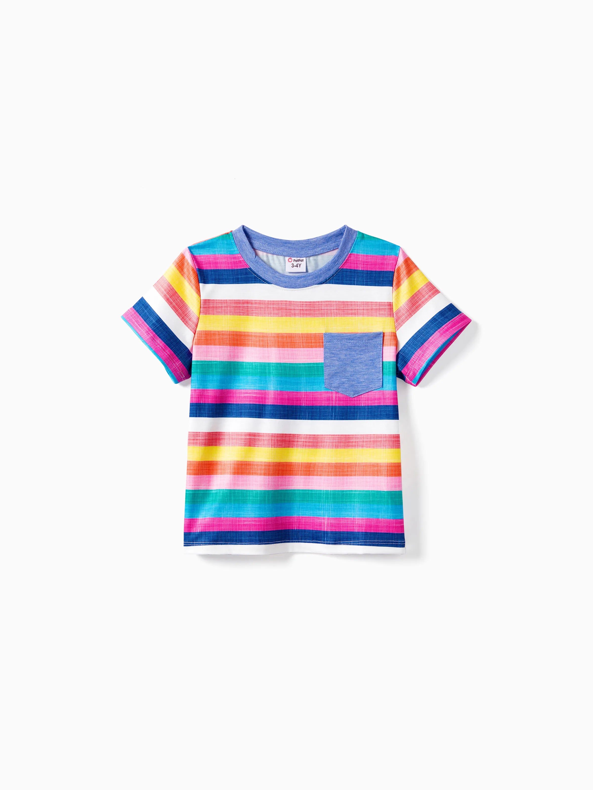 Family Matching Multi-Color Stripe T-shirt and Ruffle Hem Button Strap Dress Sets COLOREDSTRIPES