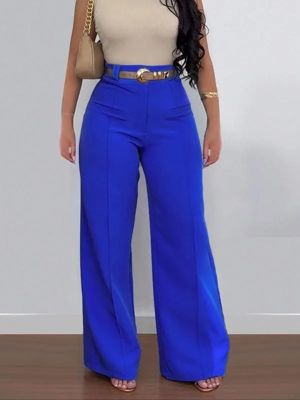 Women's Plain Pocket Wide Leg Pants