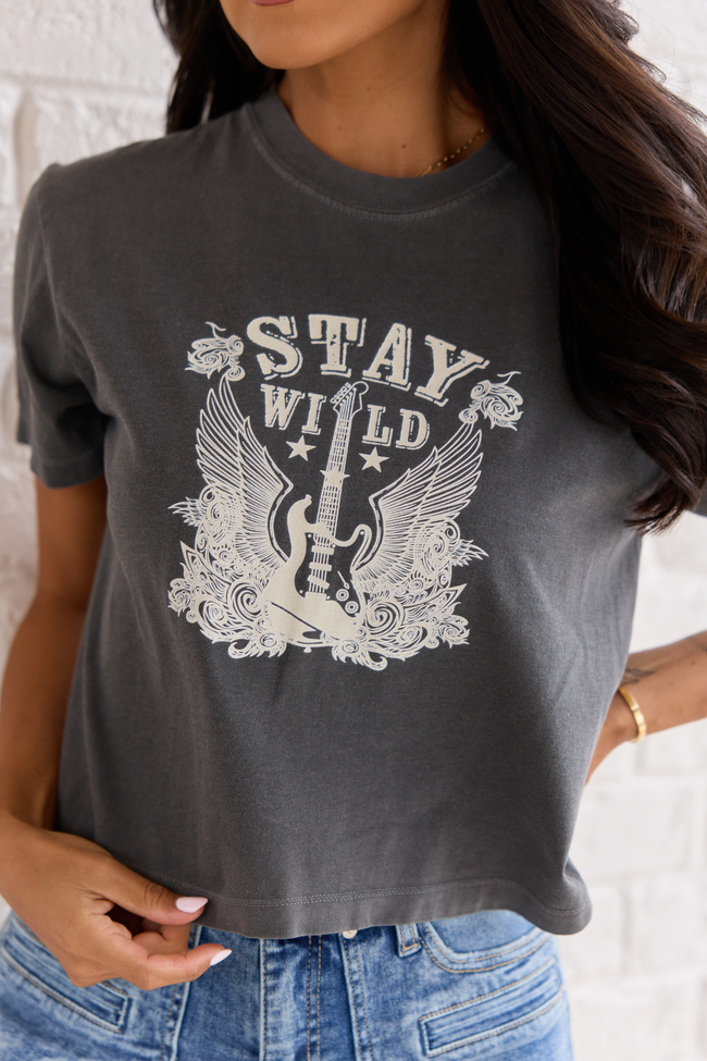 Stay Wild Dark Grey Boxy Graphic Tee