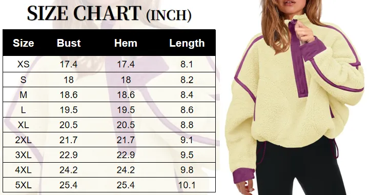 Women's Half Zip Sherpa Fleece Color Block Pullover Soft Oversized Sweatshirt