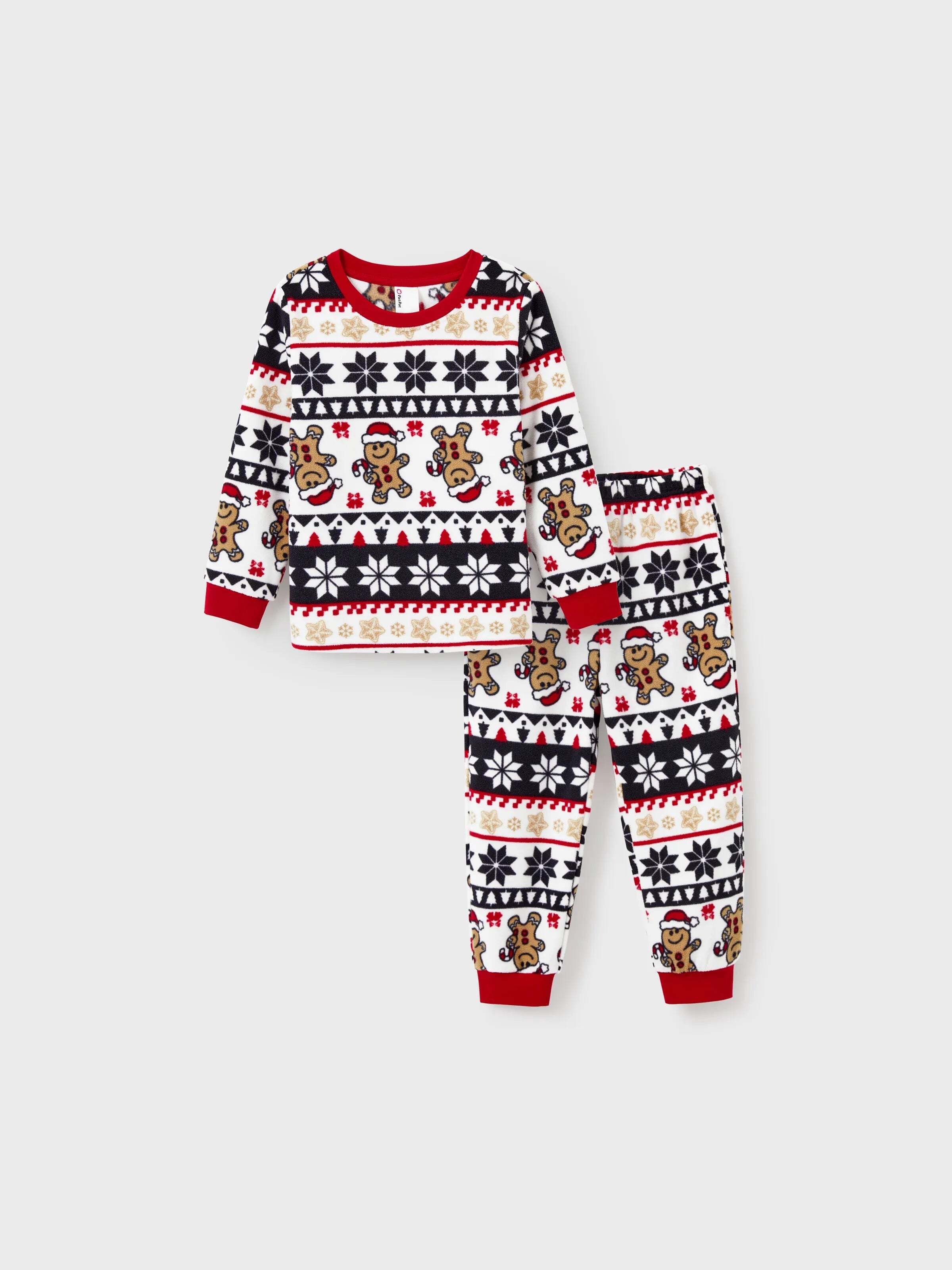 Christmas Matching Family Fleece Pajamas Set Gingerbread and Snowflake Print PJS with Christmas Socks Red