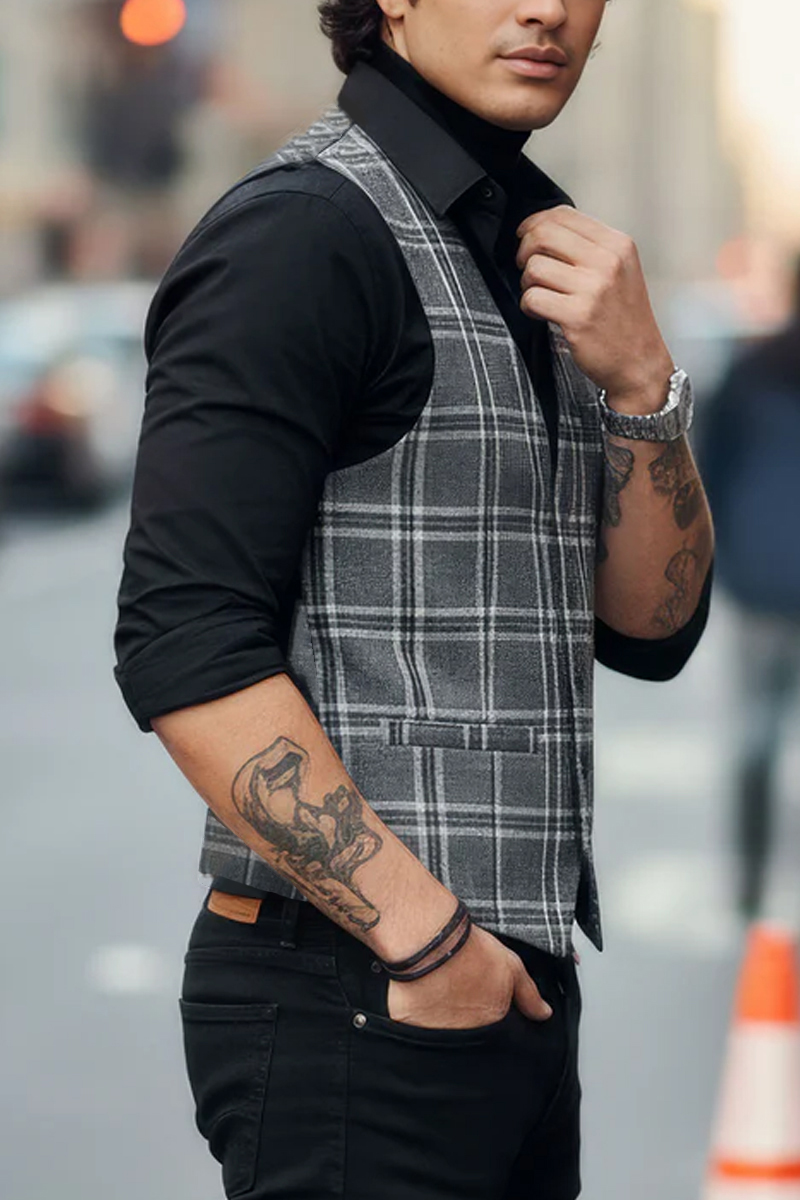Men's Gray Checkered Vest
