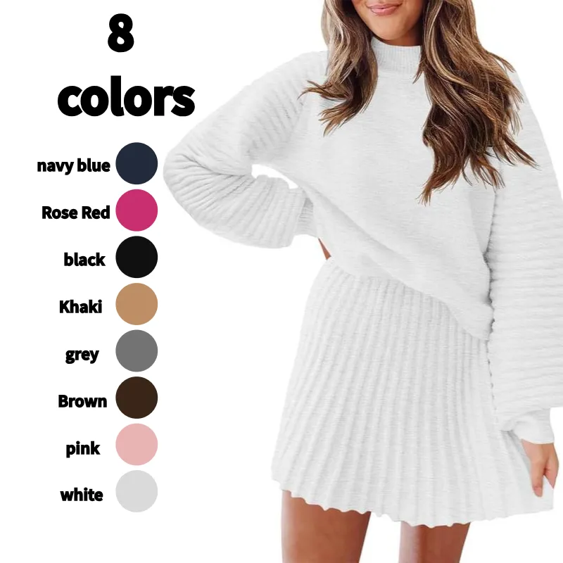 Women's long-sleeved sweater and mini skirt two-piece set