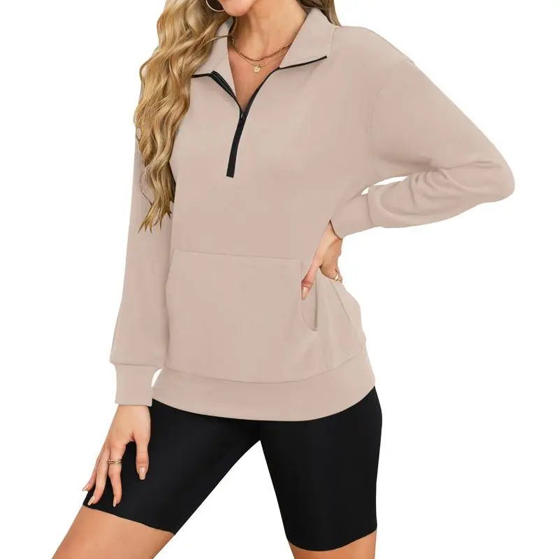 Women's Half Zip Sweatshirt Hoodless Hoodie Stand Collar Fleece Longsleeve Oversized
