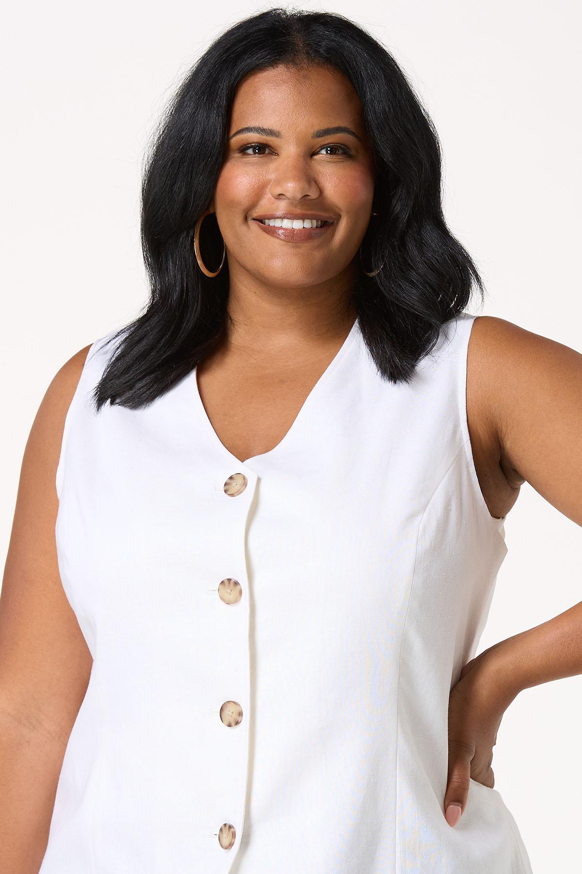 Plus Size Solid Linen Vest