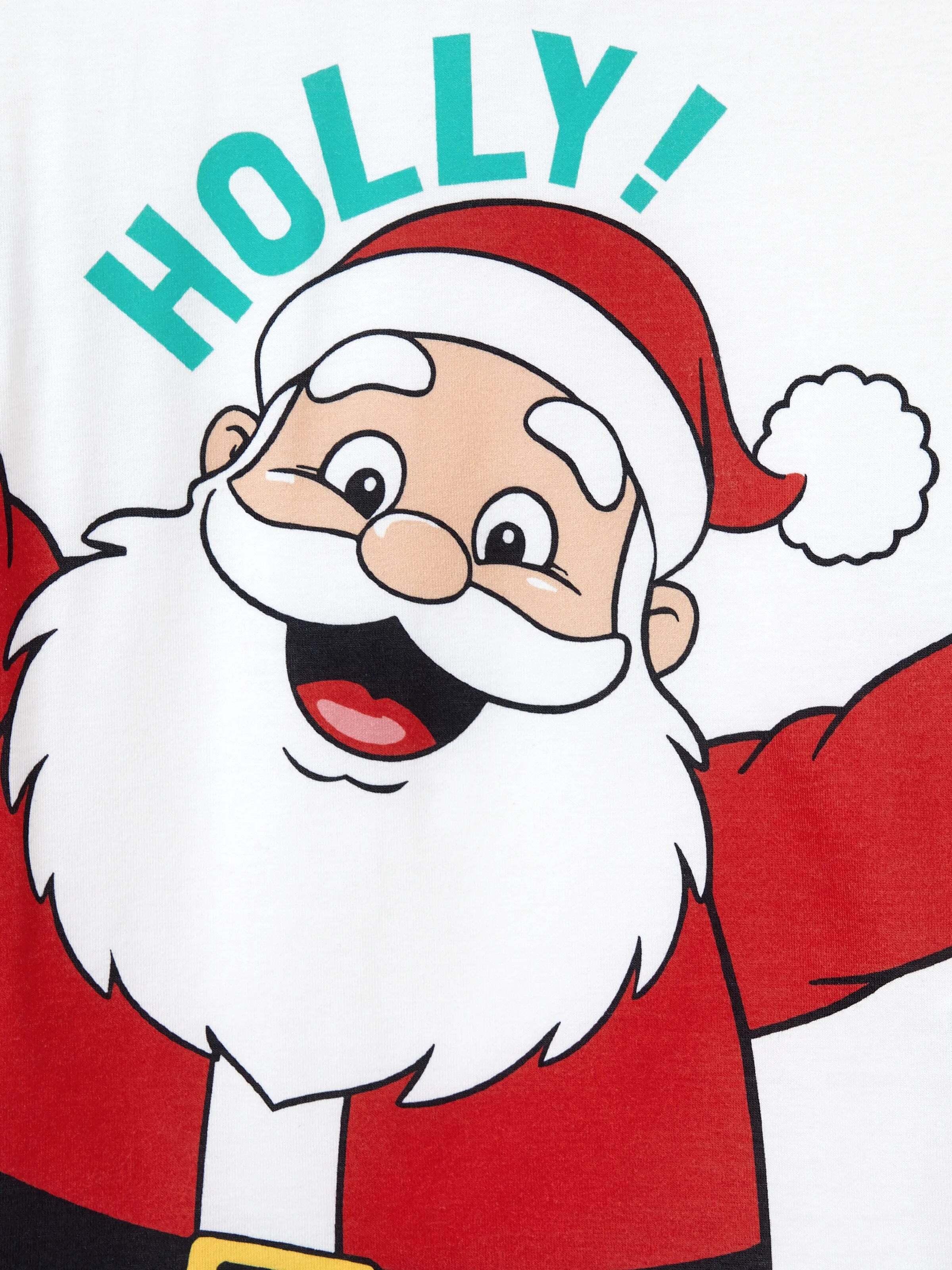 Christmas Matching Family Pajamas Set Santa Claus and Snowflakes Red Stripes PJS Red