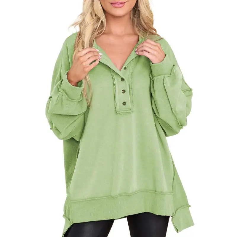 Women's Oversized Button Henley Sweatshirts