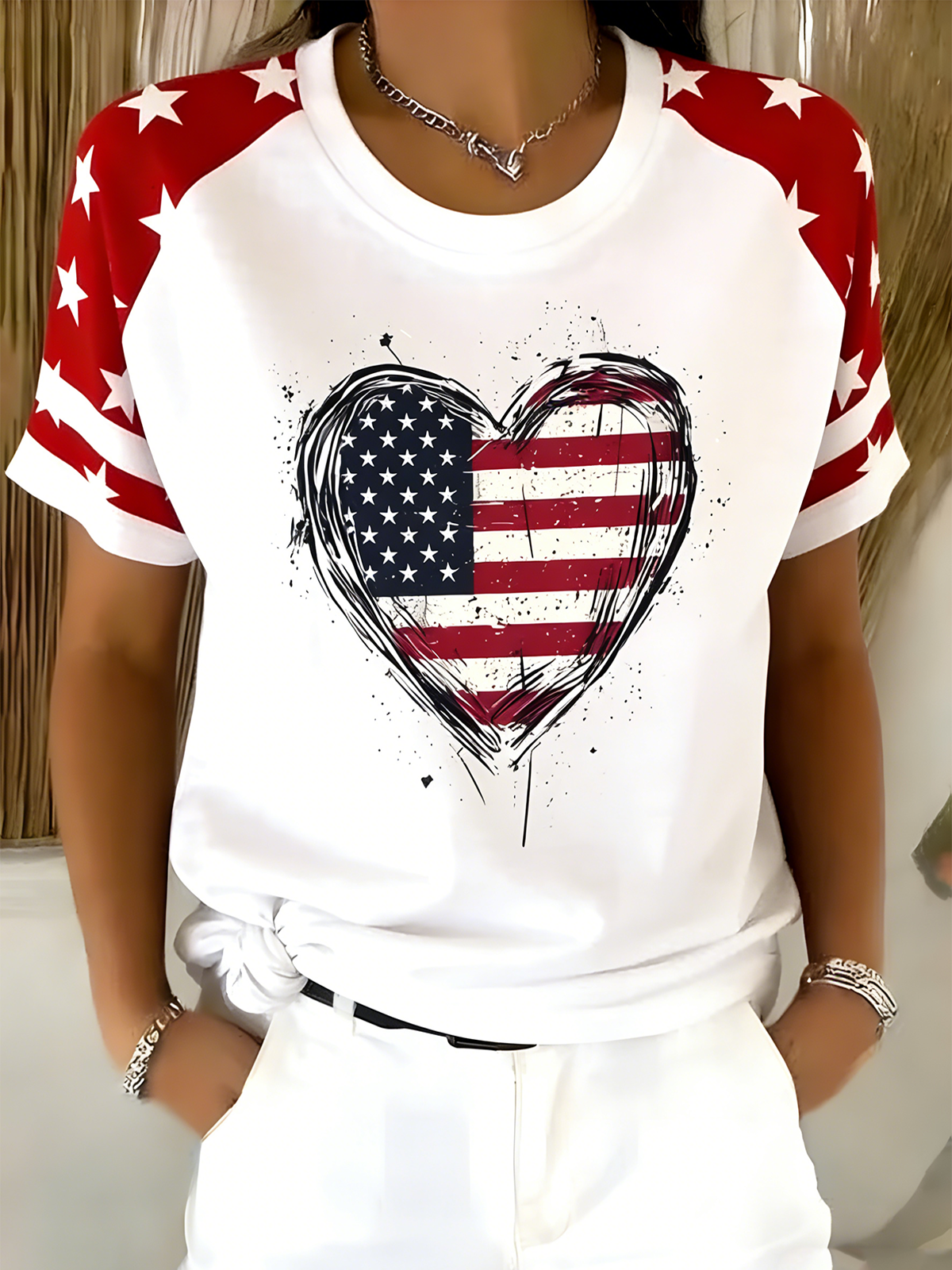 Elegant Regular Fit Cotton America Flag T-Shirt
