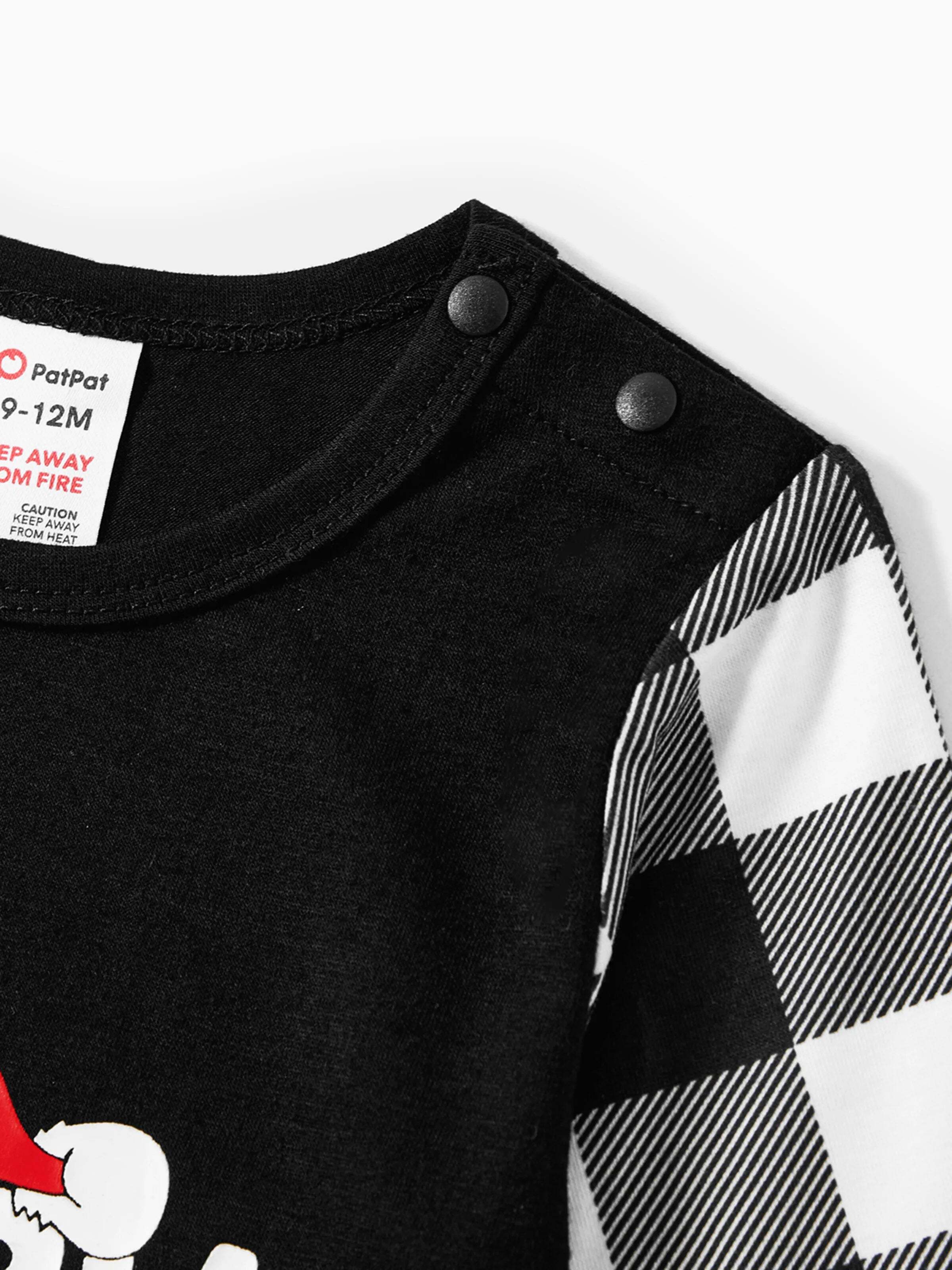 Christmas Family Matching Glow In The Dark Letters Print Long-sleeve Pajamas Sets with Christmas Socks Black+White