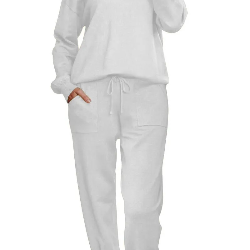 Women's Long Sleeve Knit Loungewear Set Jogger Pants Outfit