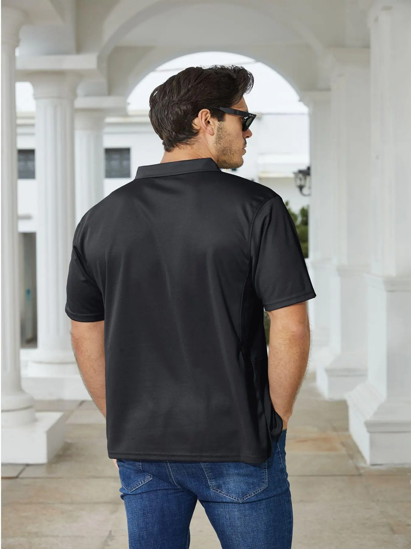 Men's Polo Shirt Quick Dry Performance Short Sleeve Pique Jersey Golf Work Polo Shirt Casual Menswear Top Outdoorfun