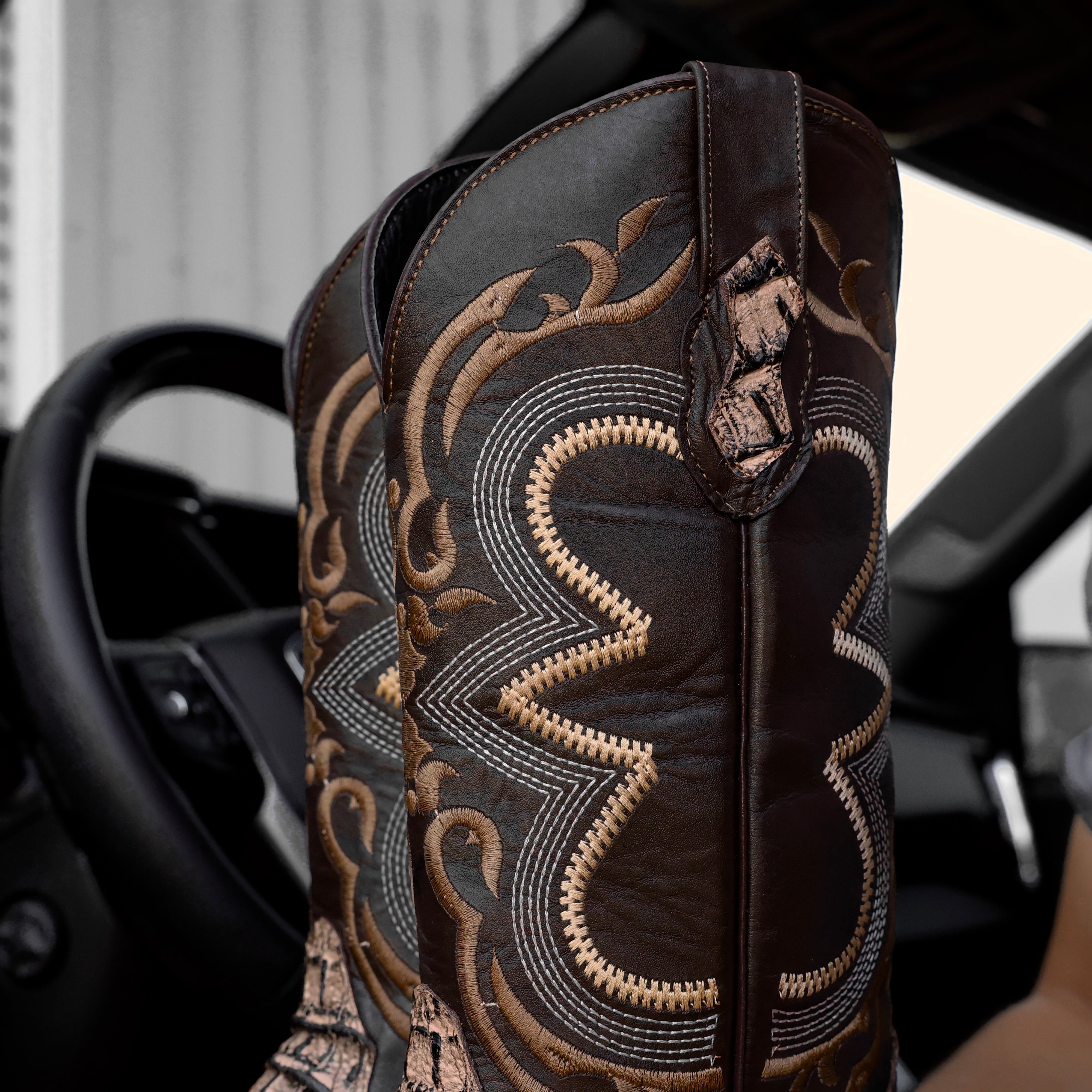 Orix Caiman Neck Leather Boots- Square Toe