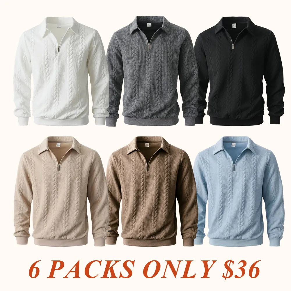 Men's Fall Winter Outfits Knitted Polo Neck Long Sleeve Sweatshirt for Daliy Wear