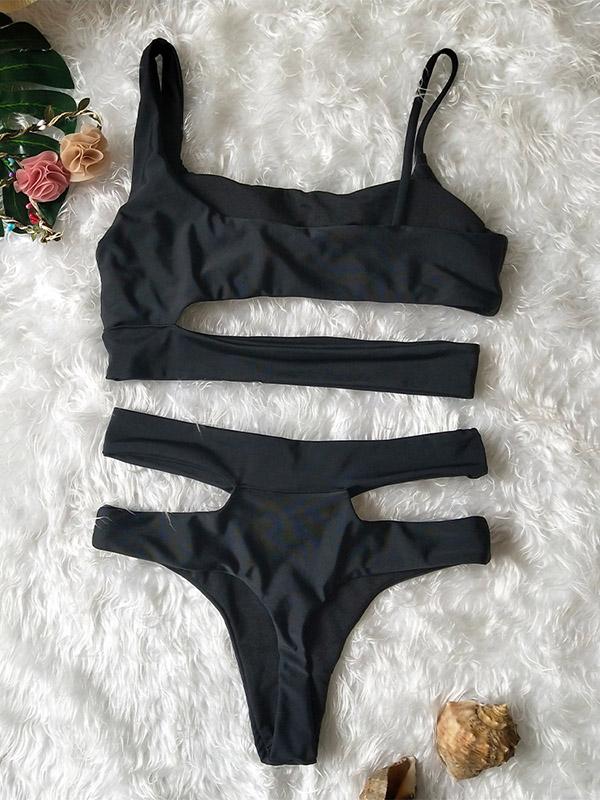 Hollow Sexy Plain Bikinis Swimwear