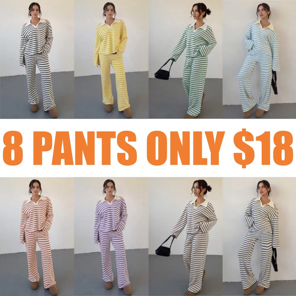 Women's casual color-block striped two-piece set