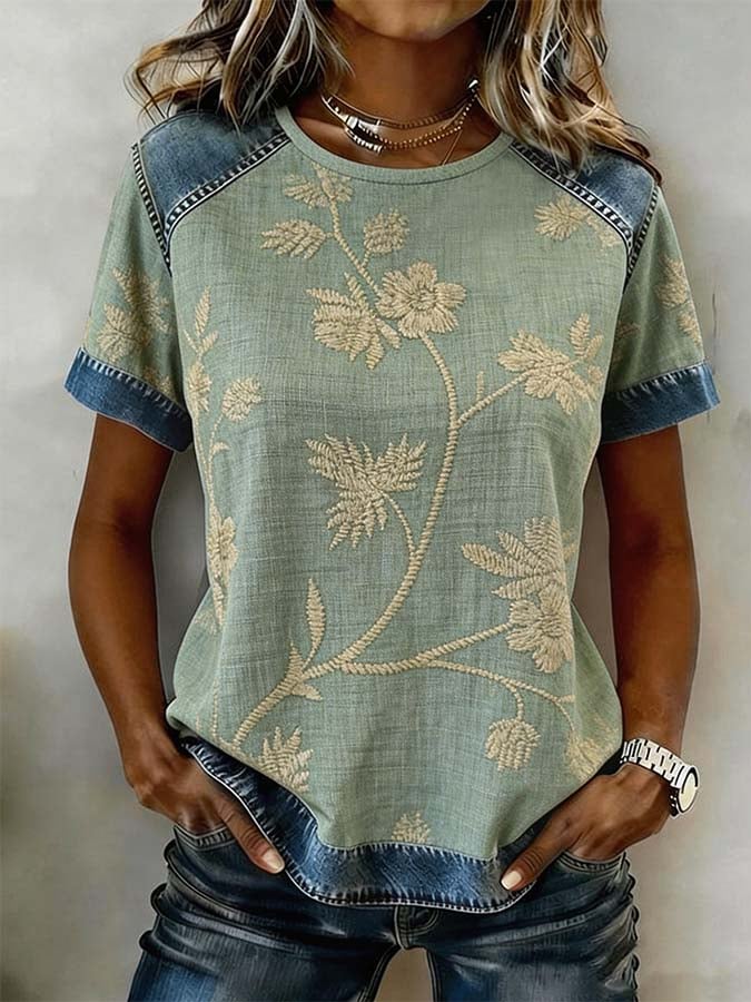 Women'S Casual Round-Neck Printed Top