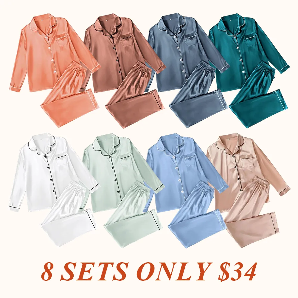 Two-Piece Set Women's Solid Contrast Binding Satin Pyjamas