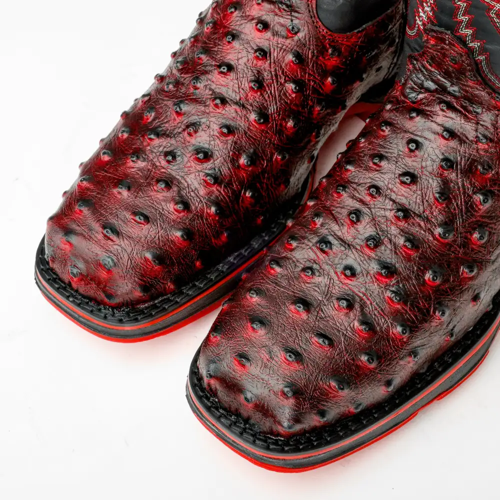 Black Cherry Ostrich Leather Boots With 3D Lightweight Sole - Composite Toe