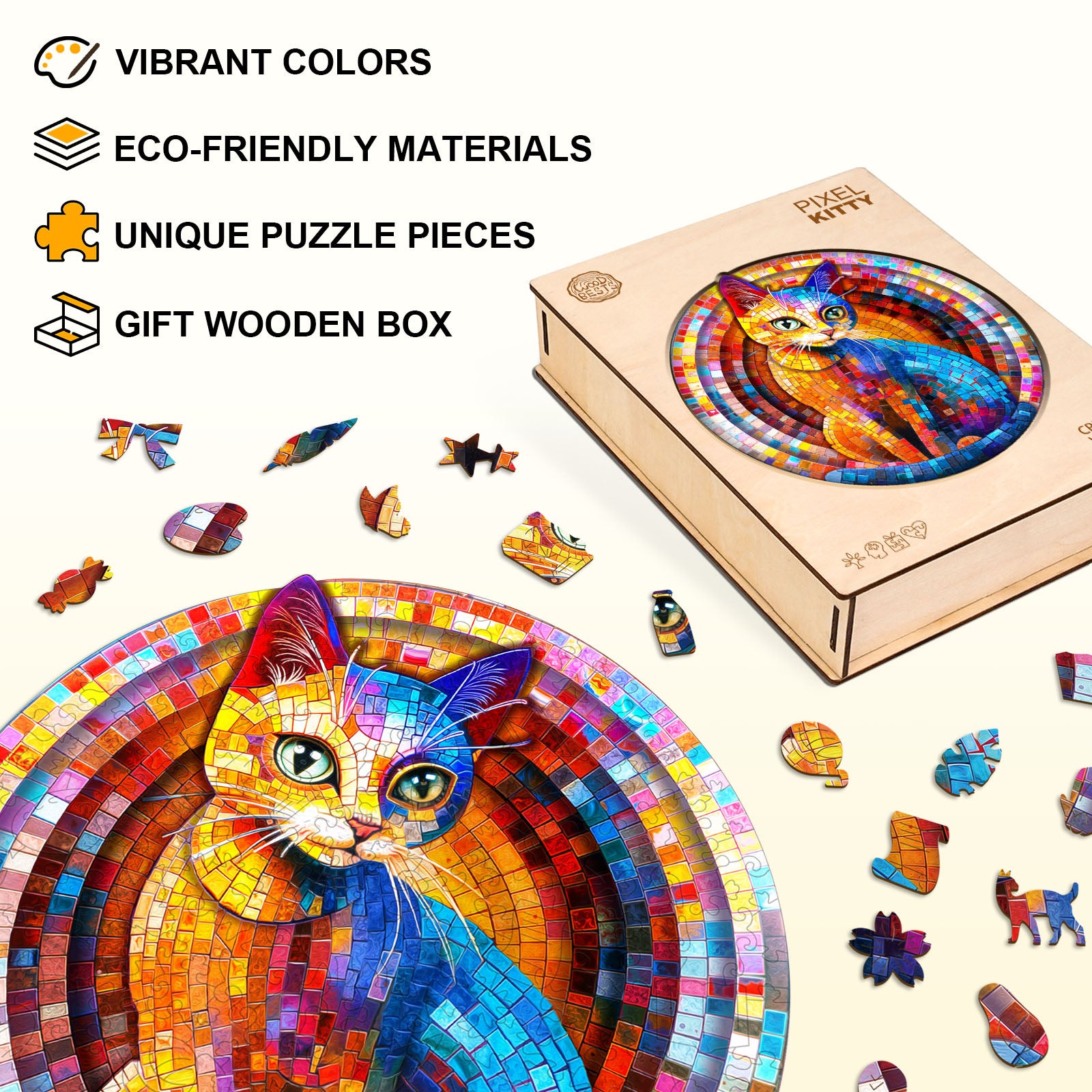 Pixel Kitty Wooden Jigsaw Puzzle