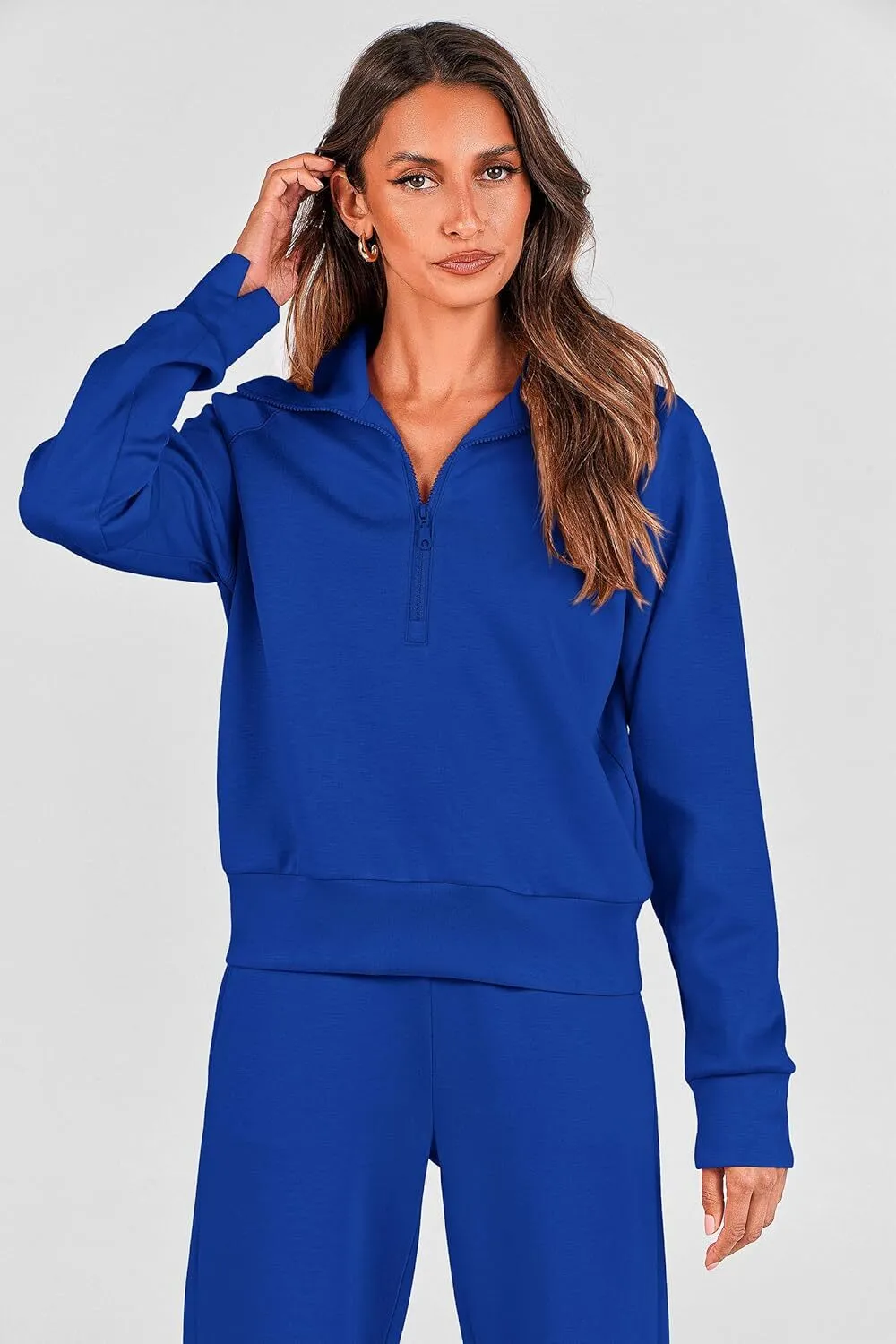 🔥Final Day Clearance!🛒Women's 2 Piece Outfits Casual Lapel Half Zip Sweatshirts And Wide Leg Pants Tracksuit Sets